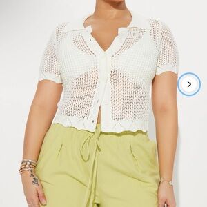 Fashion Nova White Crochet Button Down Knit Top